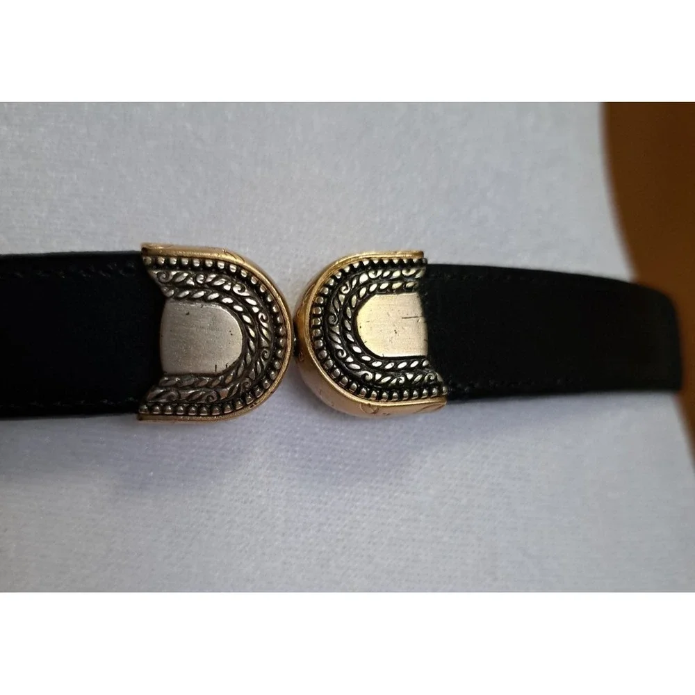 Brighton Women's Reversible Leather Black/Brown Belt Silver/Gold Tone Buckle M-L